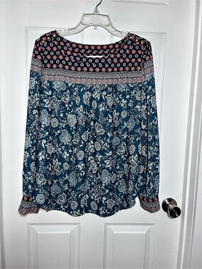 LOFT Floral Blouse in Blue & Navy Size Large Like New
